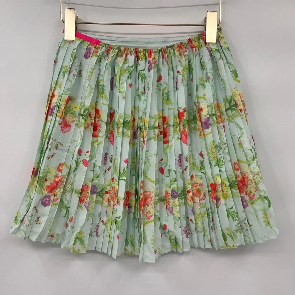 Baker By Ted Baker Kids Girls Floral Mint‎ Accordion Pleated Skirt Size 14 NWT